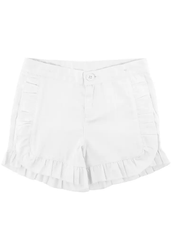 Girls White Ruffle Trim Woven Shorts