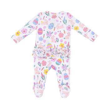 2-Way Zipper Ruffle Back Footie / Easter Bunny / Pink