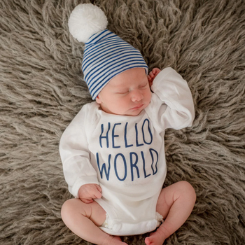 Navy and White Striped Newborn Hospital Beanie