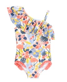 Tropical Flamingo One Shoulder Ruffle One Piece Bathing Suit