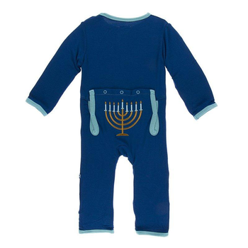 Navy Menorah Applique Coverall w/ Snaps