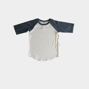 * S/S Baseball Tee in Dusty Blue / Cream