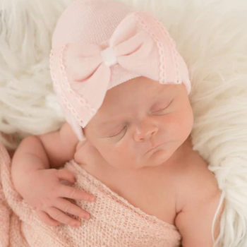 Pink Blanche Bow Newborn Hospital Beanie